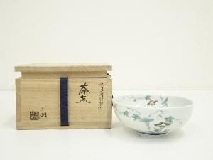 京焼　曽根幸風造　染付色彩朝顔図茶碗（共箱）